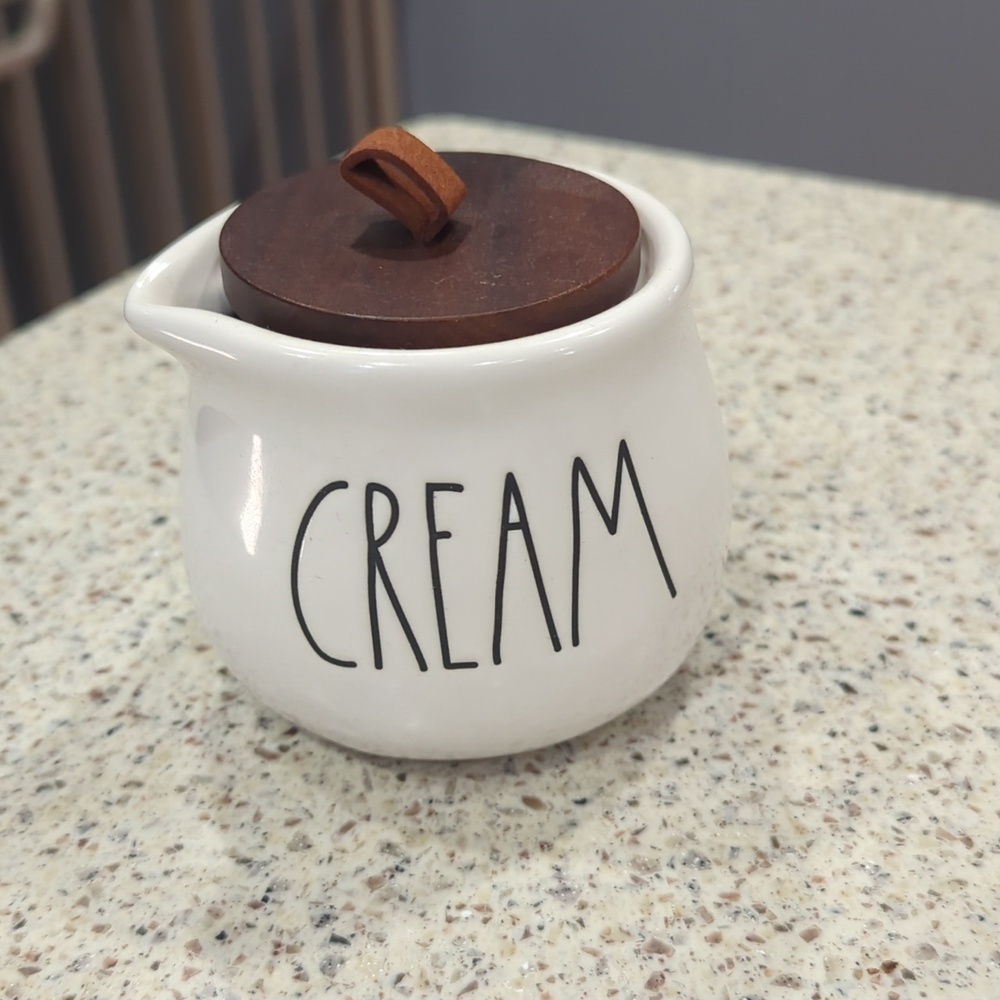 Rae Dunn Cream Jar with Wooden Lid